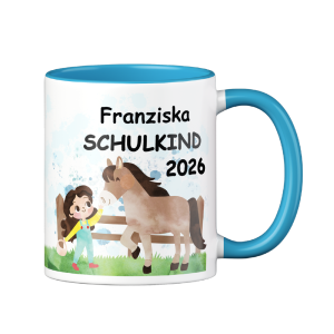 Personalisierte Tasse zur Einschulung mit lustigem Motiv und deinem Namen, Motiv Monster, Farbe Blau, Geschenk für Schulkind, Kindergartenkind | 