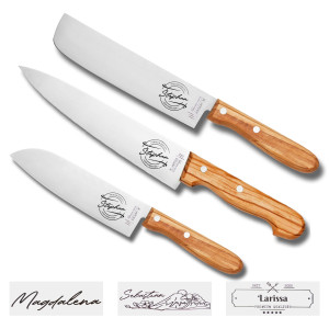 Personalisierbares Premium Messer-Set von H. Herder – 3-teilig, personalisierbar, Solinger Handarbeit, Olivenholzgriffe
