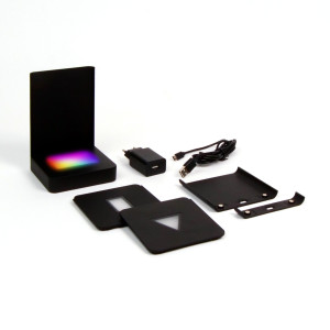 LED Leuchtsockel Paket mit Rückwand und USB Netzteil, Größe M für 3D Glasfotos – dimmbares Farblicht für stimmungsvolle Momente – Zuhause oder als 
