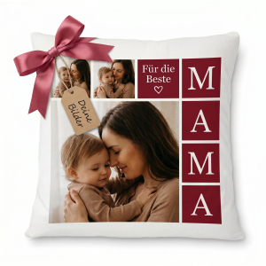 Personalisiertes Fotokissen Muttertag – 3 Fotos & MAMA-Design – 40x40 cm inkl. Füllung LOOXIS