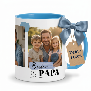 Personalisierte Keramiktasse zum Vatertag – 3 Fotos als Panoramadruck rundum, Motiv Collage | LOOXIS