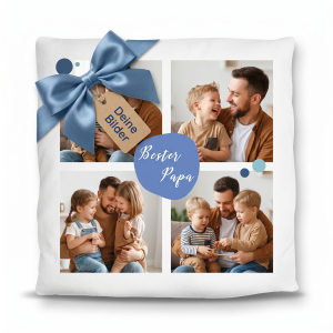 : Personalisiertes Fotokissen Vatertag – 4 Fotos & „Bester Papa" – 40x40 cm inkl. Füllung | LOOXIS