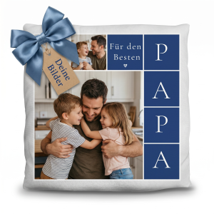 Personalisiertes Fotokissen Vatertag – 3 Fotos & PAPA-Design – 40x40 cm inkl. Füllung | LOOXIS