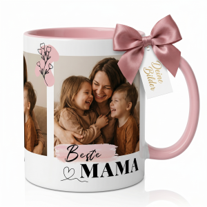 Personalisierte Keramiktasse zum Muttertag – 3 Fotos als Panoramadruck rundum, Motiv Collage | LOOXIS