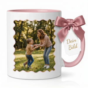 Personalisierte Keramiktasse zum Muttertag – Foto mit Wellenrahmen & Liebesspruch, Motiv Danke | LOOXIS