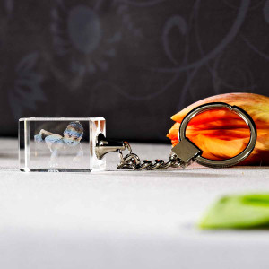 Eleganter Glasfoto-Schlüsselanhänger mit deinem Wunschbild als Laser-Gravur, Querformat, als personalisiertes Geschenk | LOOXIS