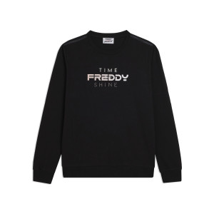 Freddy Felpa Girocollo con Logo  e Slogan "Time Shine" Nero Donna Extra Large