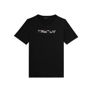 Freddy T-shirt Manica Corta con Logo  Olografico Nero Donna Medium