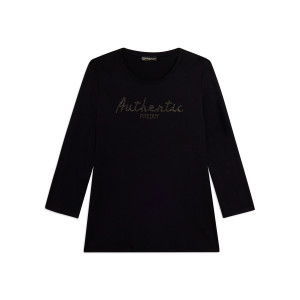 Freddy T-shirt manica 3/4 "Authentic" con logo  in strass Nero Donna Extra Small