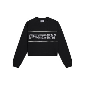Freddy Felpa Comfort fit Cropped con Maxi Logo Ricamato Nero Donna Extra Large