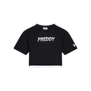 Freddy T-shirt cropped con inserto a contrasto e logo perlato Nero-Bianco Donna Medium