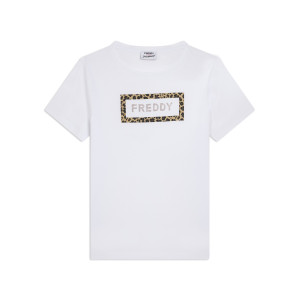 Freddy T-shirt Manica Corta con Grafica Animalier e Logo  Bianco Donna Small