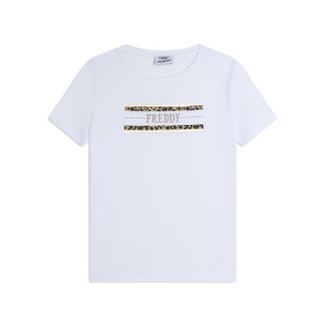Freddy T-shirt Manica Corta con Dettagli Animalier e Borchie Bianco Donna Extra Large