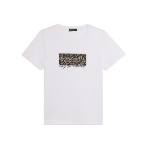 Freddy T-shirt con stampa leopardata decorata da borchie e logo Bianco Donna Extra Large