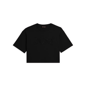 Freddy T-shirt Cropped con grafica "FLOW" e borchie Nero Donna Medium