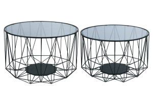 Σετ Τραπέζι Homefit Vidrio New Μαύρο Φ54x35cm Φ60x40cm 2τμχ