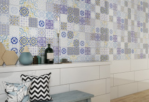 Ντεκόρ Τοίχου Κεραμικό Whites Patchwork 25x75cm Μπλε