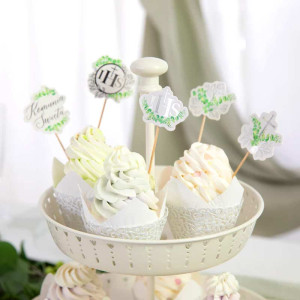 TOPPERY na tort babeczki muffinki Srebrna Komunia Święta 5szt.