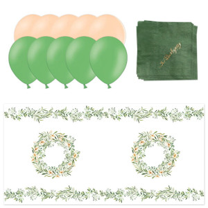 ZESTAW dekoracji Bieżnik Serwetki Balony w stylu boho Greenery