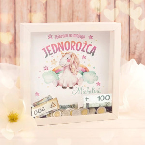 SKARBONKA 3D Prezent dla Dziecka Zbieram na Jednorożca PERSONALIZOWANA