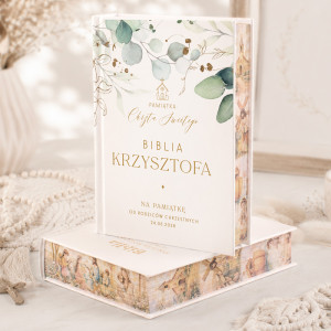 BIBLIA pamiątka Chrztu Świętego Liście Eukaliptusa