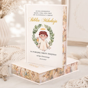BIBLIA prezent na Chrzest z imieniem dziecka Aniołek Chłopiec