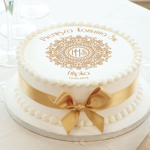 OPŁATEK personalizowany na tort Złota Koronka 20cm