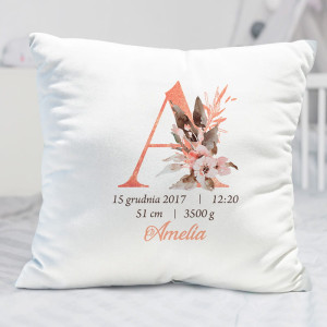 PODUSZKA prezent na narodziny/Chrzest metryczka Z Inicjałem
