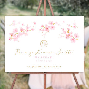 PLAKAT personalizowany na komunię RÓŻOWE MAGNOLIE 50X70CM