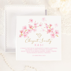 PUDEŁKO na szatkę do Chrztu personalizowane Różowe Magnolie
