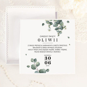 PUDEŁKO na szatkę do Chrztu Św. personalizowane Świeży Eukaliptus