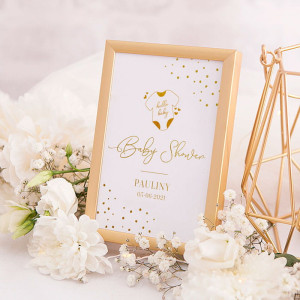 TABLICZKA na stolik Baby Shower kolekcja Hello Baby (+złota ramka)