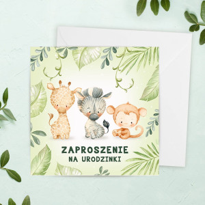 ZAPROSZENIA Na Urodzinki Wesoła Dżungla 10szt +koperty