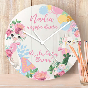 ZEGAR szklany Na Ścianę Dama Lama PERSONALIZOWANY