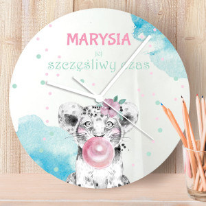 ZEGAR szklany na Ścianę Lwiątko PERSONALIZOWANY