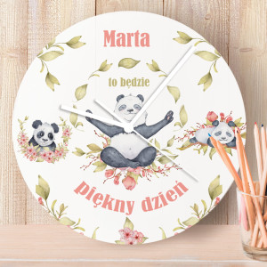 ZEGAR szklany Szczęśliwe Pandy PERSONALIZOWANY