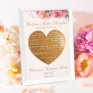SERCE ZŁOTE Podziękowanie Dla Chrzestnych Sweet Peony