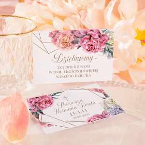 BILECIK personalizowany Podziękowanie komunijne Sweet Peony