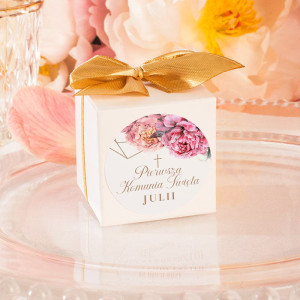 PUDEŁECZKA kwadrat na komunię Sweet Peony (+etykiety) 10 szt