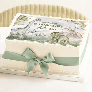 OPŁATEK na tort urodzinowy dziecka dekoracja Dinozaury 19x28cm