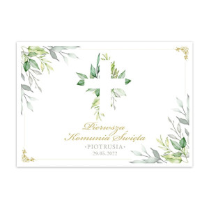 PLAKAT komunijny personalizowany Zielone Listki 50x70cm