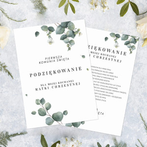 PODZIĘKOWANIE komunijne dla Chrzestnej/Chrzestnego Świeży Eukaliptus