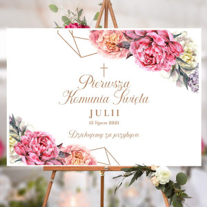 PLAKAT KOMUNIJNY PERSONALIZOWANY Sweet Peony 50X70CM