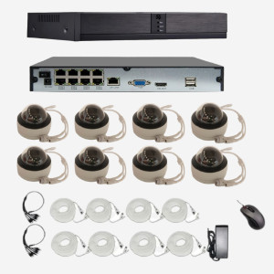 Foutec Övervakningskamera set 8 kanaler med 8 st Vandal-Proof kameror 8MP (4K) POE MIC