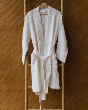 Lniany Szlafrok Wafel White S/m