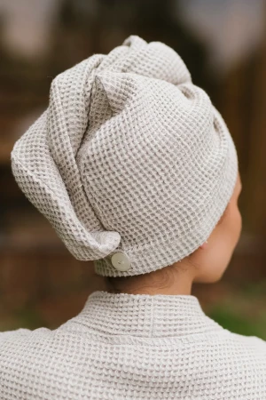 Turban Do Włosów Len Wafel Natural
