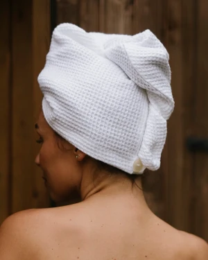 Turban Do Włosów Len Wafel White