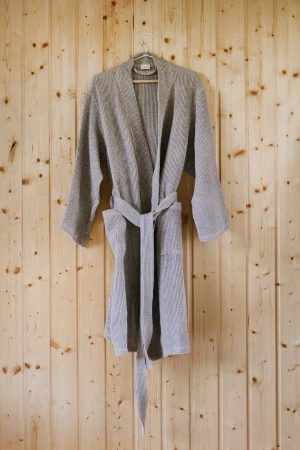Lniany Szlafrok Wafel Natural Grey S/m