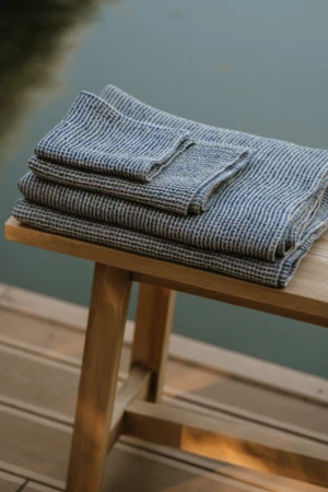 RĘCZNIK DO SAUNY LEN WAFEL NATURAL JEANS BLUE