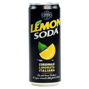 Napój gazowany o smaku cytryny Lemon Soda puszka 330ml - Fondi Di Crodo, pogniecziona puszka
